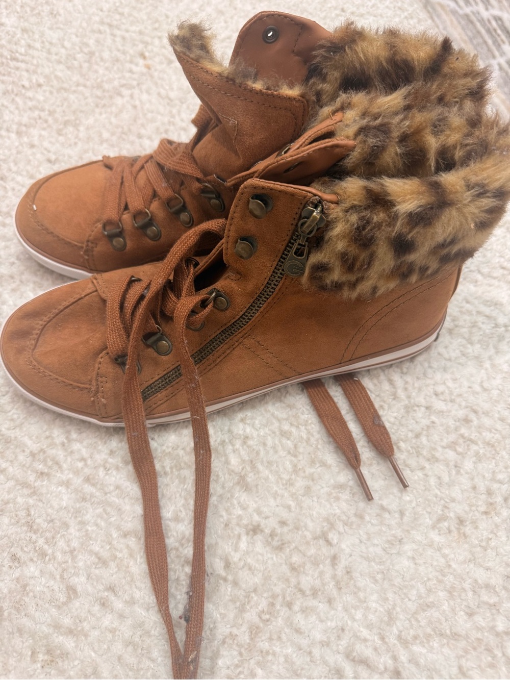 Women’s Faux Fur Trim High-Top Sneaker Boot - Brown